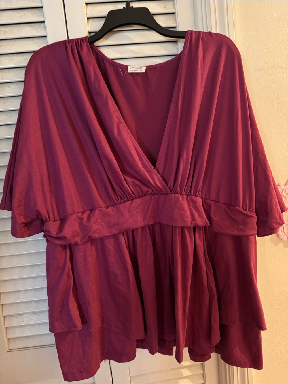 Kiyonna Plum V-Neck Smocked-Waist Flowy Top 4x